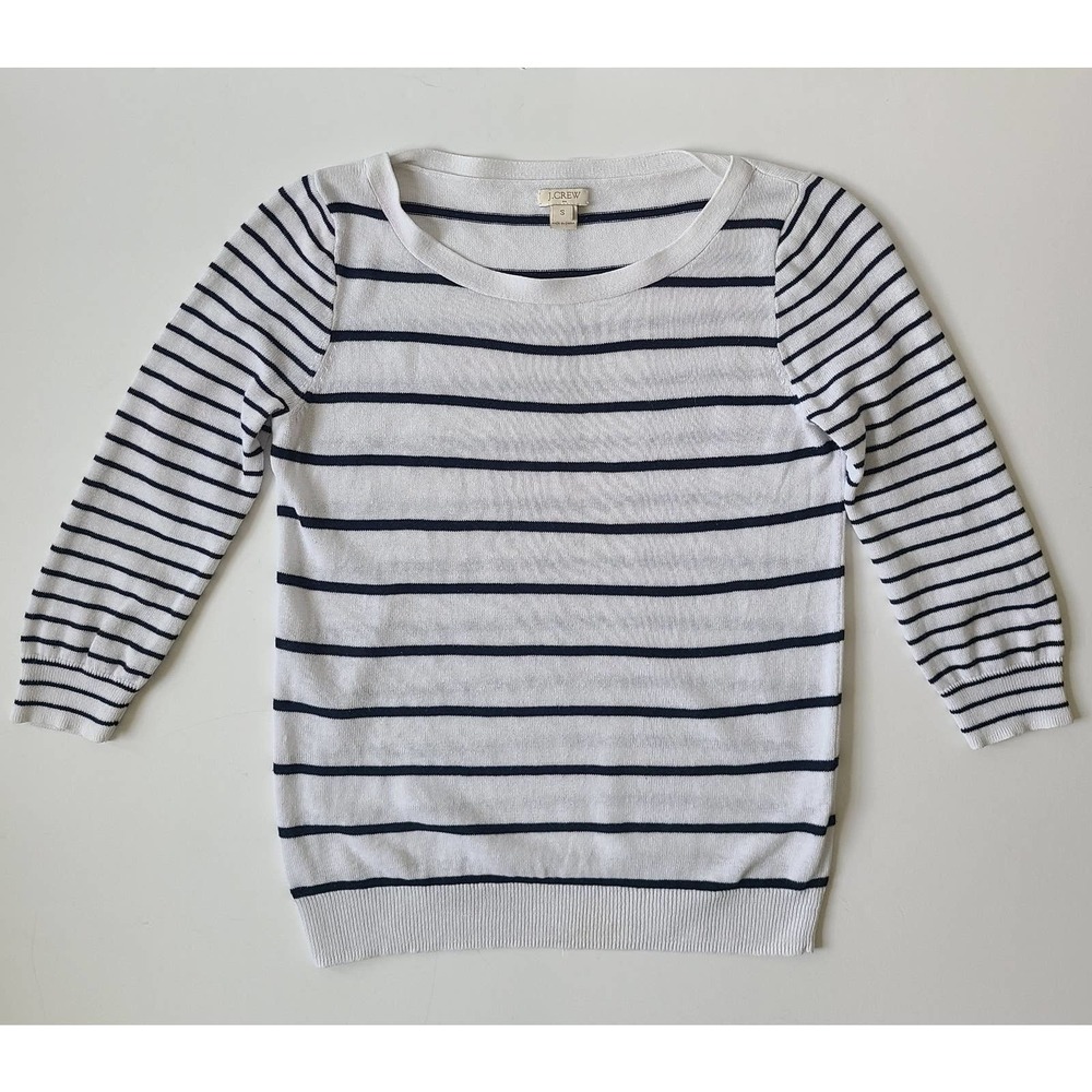 J Crew 3/4 Sleeve Striped Sweater Black White Small